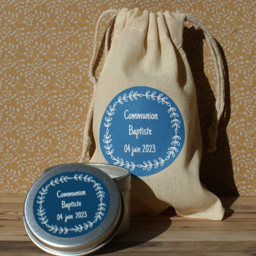 bougie personnalisée mariage avec pochon assorti